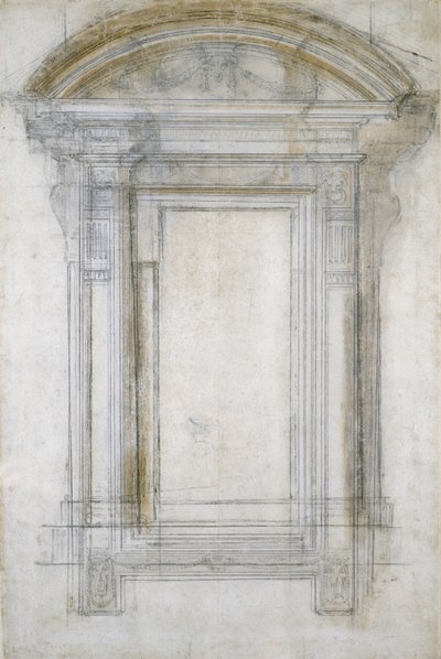 Studie van een raam met een halfronde gevel, c.1546 door Michelangelo Buonarroti